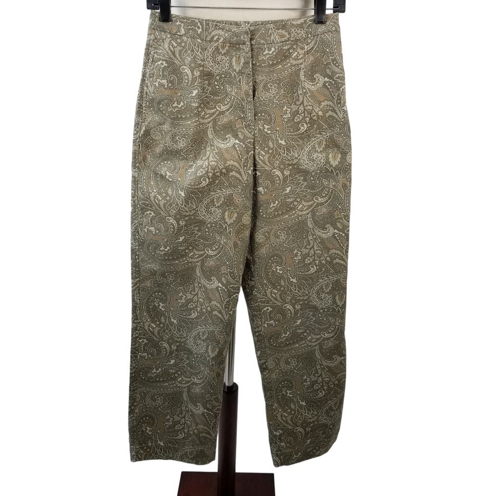Talbots Brown Cream White Paisley Stretch Trousers Pants Nice Size 4